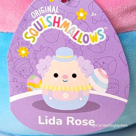 🐣 LIDA ROSE 🤡 Purple, Pink & Blue Clown w Flower Easter 2025 Squishmallow NWT - Picture 3 of 9